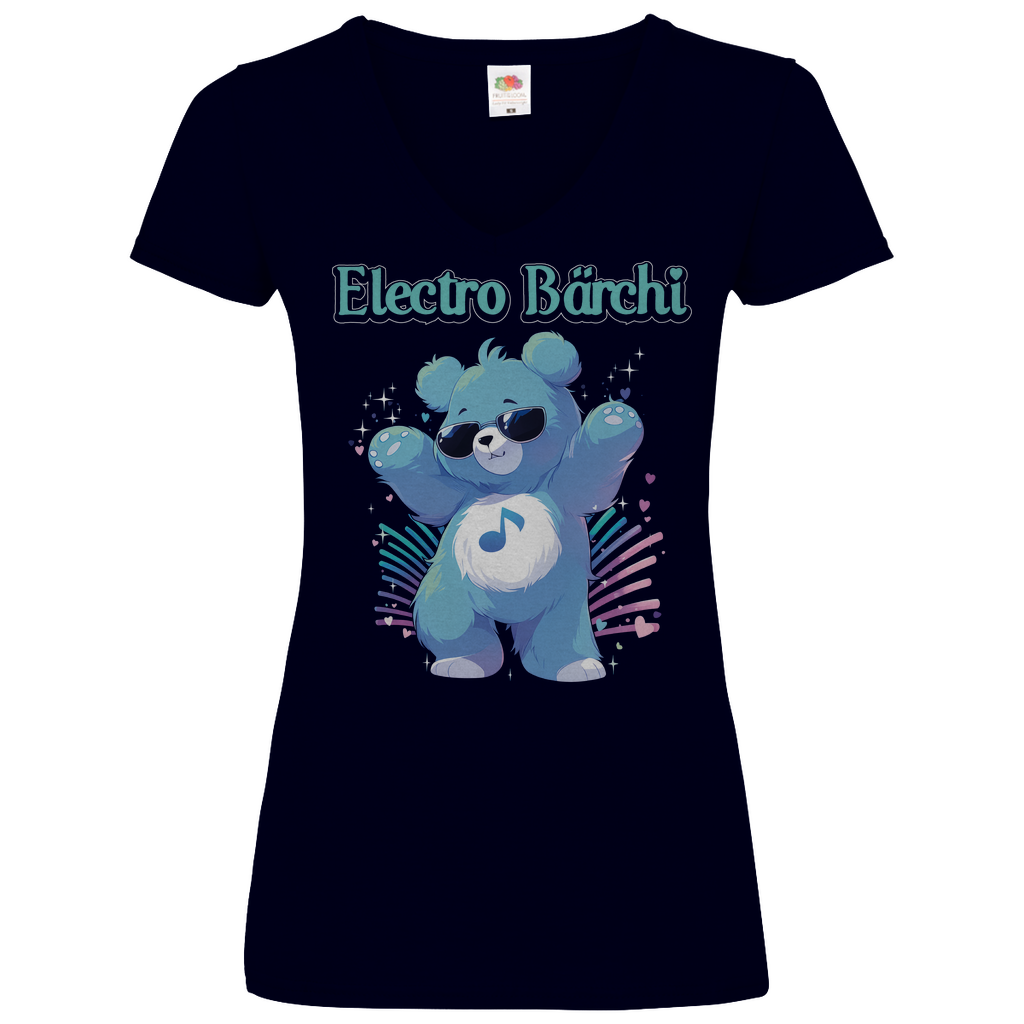 Electro Bärchi - Glücksbärchi - V-Neck Damenshirt Deep Navy