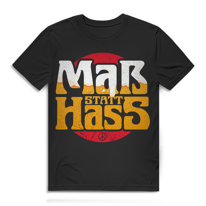 Friedliches Herren T-Shirt mit Spruch Maß Bier statt Hass und Peace Zeichen
