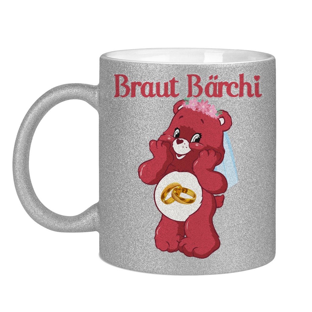 Braut Bärchi - Glücksbärchi - Glitzertasse Silver Glitter One size