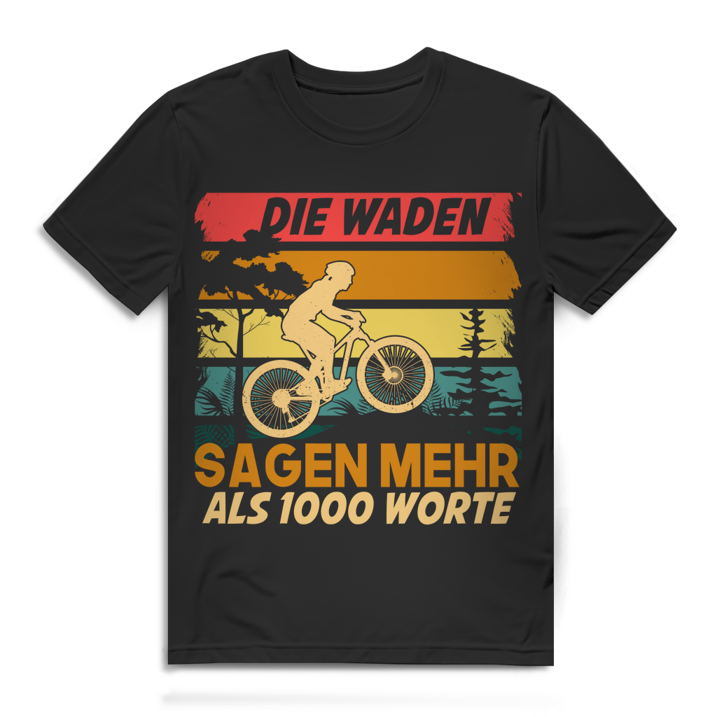 Lustiges Herren Bio T-Shirt Waden sagen mehr als 1000 Worte MTB Fahrrad Spruch Black
