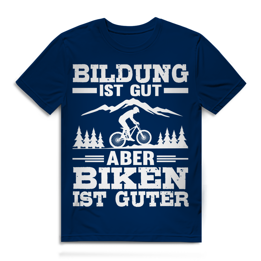 Bildung ist gut aber Biken ist besser Shirt Herren Mountainbike Fun Bio T-Shirt Navy