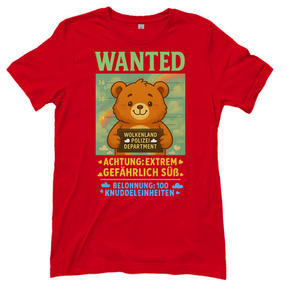 Damen T-Shirt Wanted Glücksbärchi Wolkenland Extrem Gefährlich Süß Red