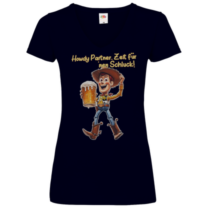 Howdy Partner Zeit für nen Schluck - Woody Toy Story - V-Neck Damenshirt