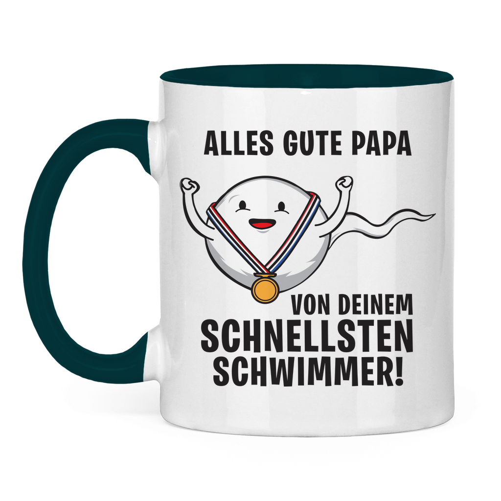 Alles gute Papa von deinem schnellsten Schwimmer! - Tasse zweifarbig Petrol