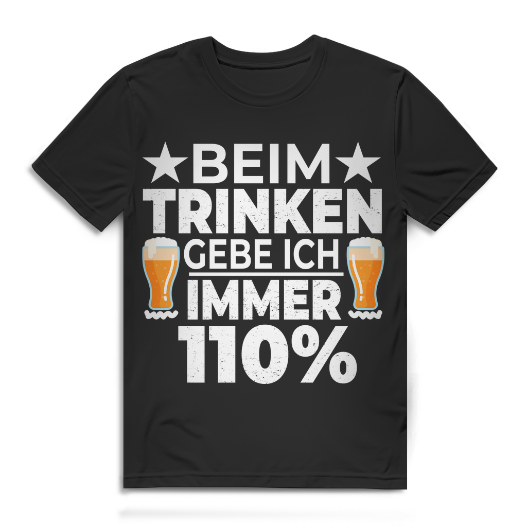 Spruch T-Shirt Herren mit Bierglas Motiv Feier Shirt Party Beim Trinken 110 % Black