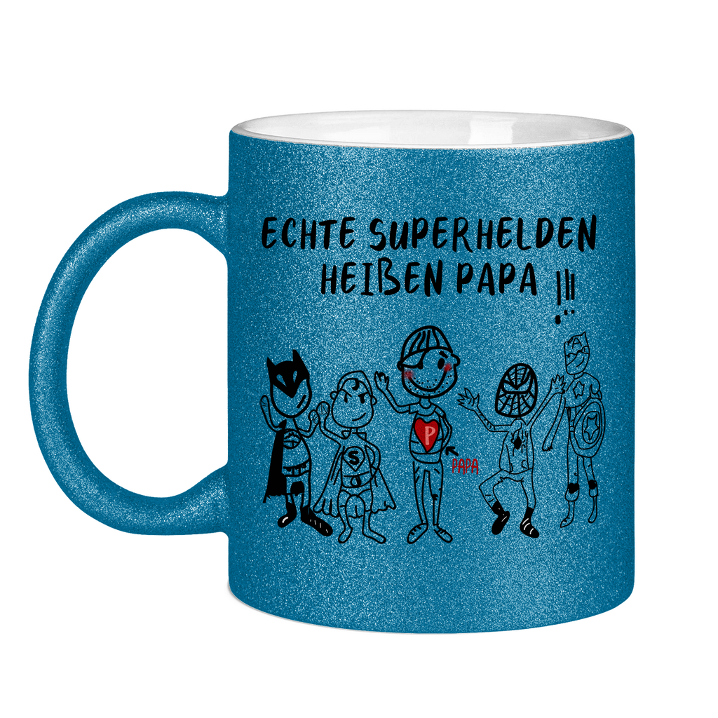 Echte Superhelden heißen Papa! - Glitzertasse Blue Glitter One size