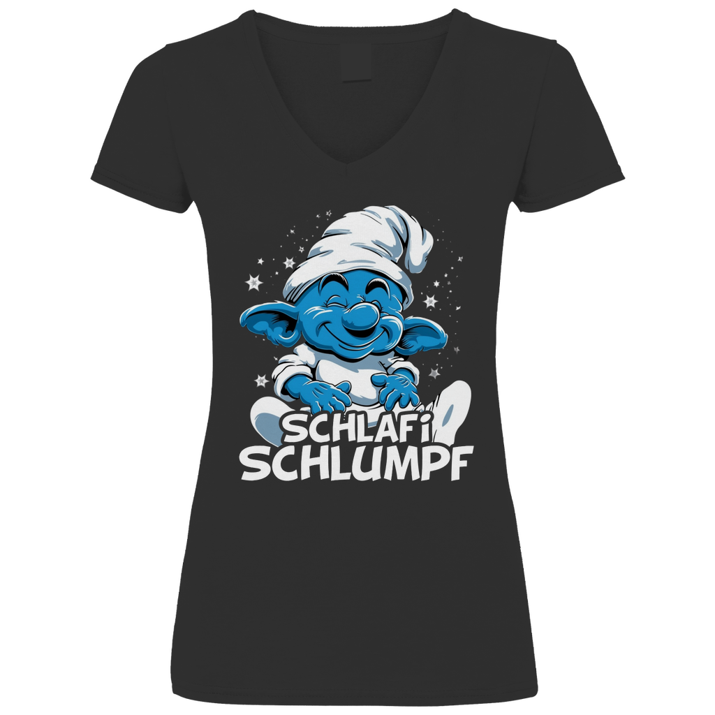 Schlafi Schlumpf Grafik - V-Neck Damenshirt