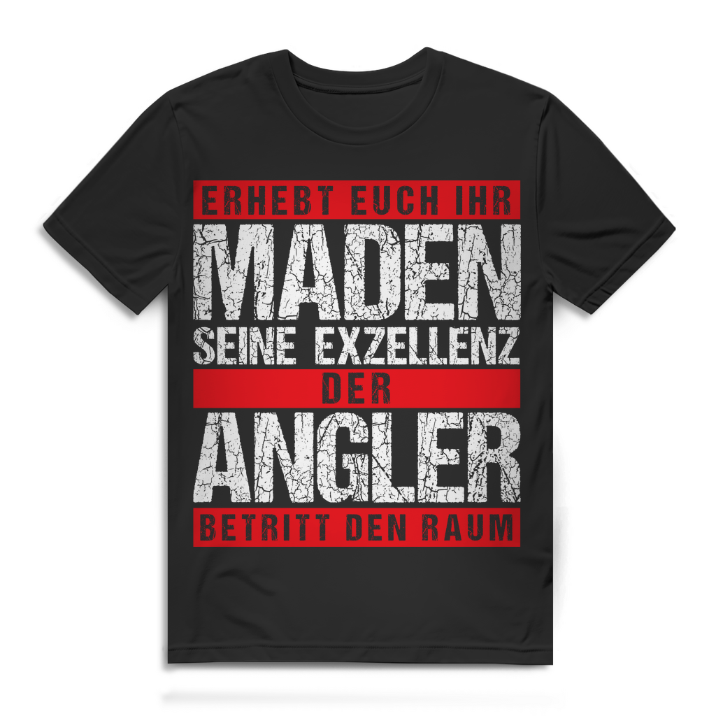 Angelshirt Herren – Erhebt euch Maden Angler Spruch Humor Design T-Shirt Black