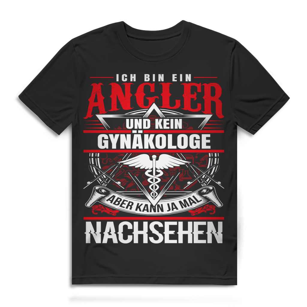 Lustiges Angler Shirt Männer – Kein Gynäkologe aber kann ja mal nachsehen Black