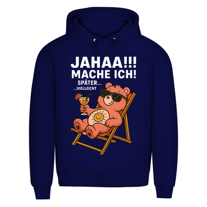 Herren Bio Hoodie Jahaa Mache Ich Später Vielleicht Chill Bär Glücksbärchi Navy Blue
