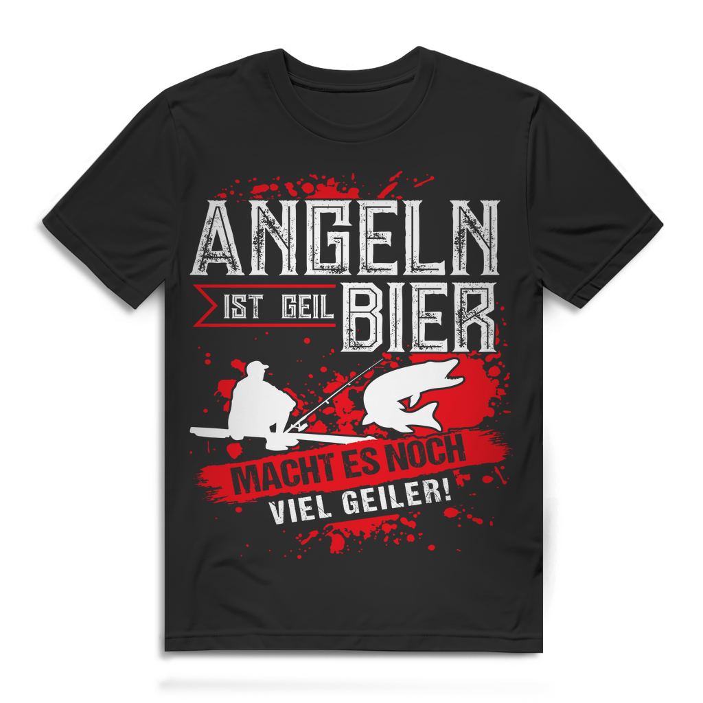 Herren T-Shirt Angeln ist geil - Bier macht es noch geiler Black