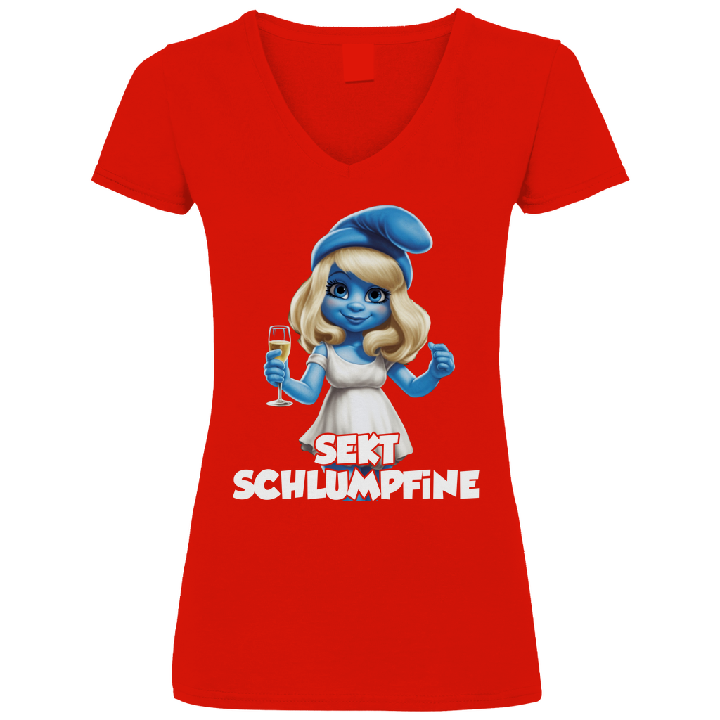 Sekt Schlumpfine Grafik - V-Neck Damenshirt