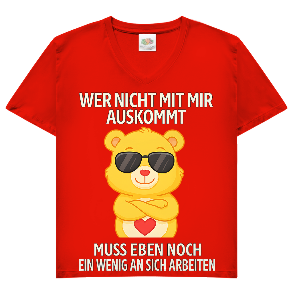 Damen V-Neck T-Shirt Muss an sich Arbeiten Glücksbärchi Red