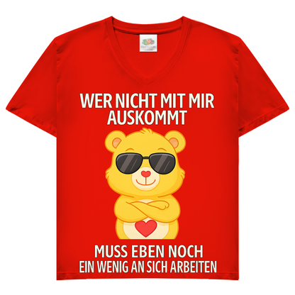 Damen V-Neck T-Shirt Muss an sich Arbeiten Glücksbärchi Red