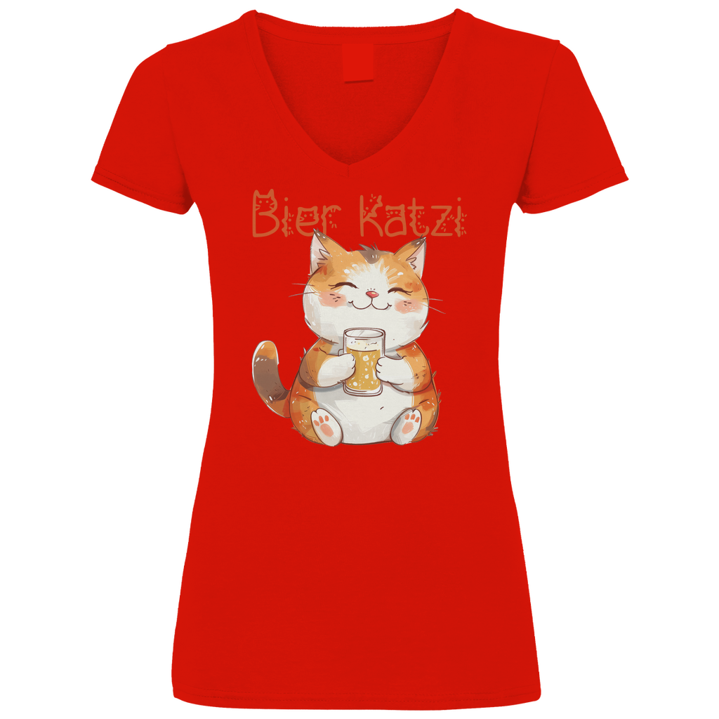 Bier Katzi Katze - V-Neck Damenshirt