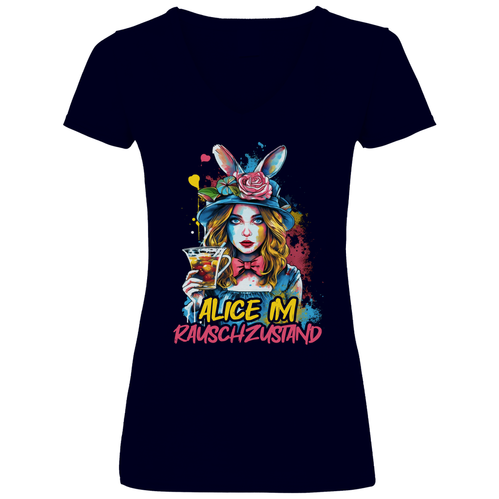 Alice im Rauschzustand Bunt - V-Neck Damenshirt Deep Navy