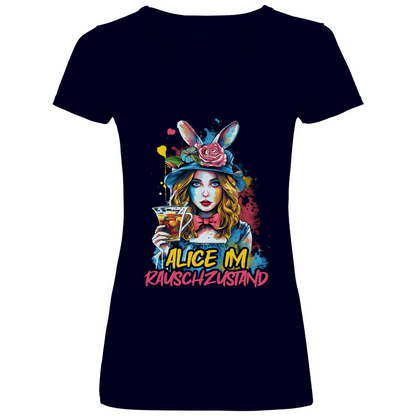 Alice im Rauschzustand Bunt - V-Neck Damenshirt Deep Navy