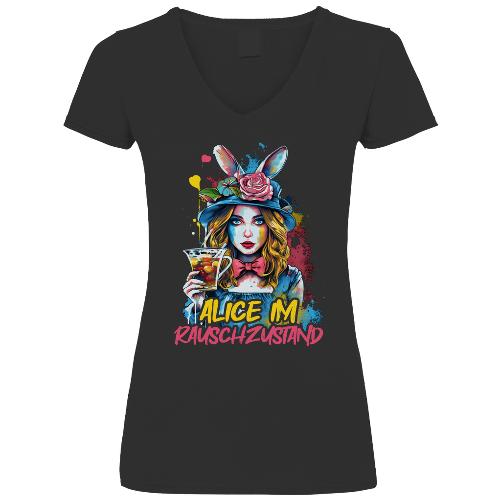 Alice im Rauschzustand Bunt - V-Neck Damenshirt Black