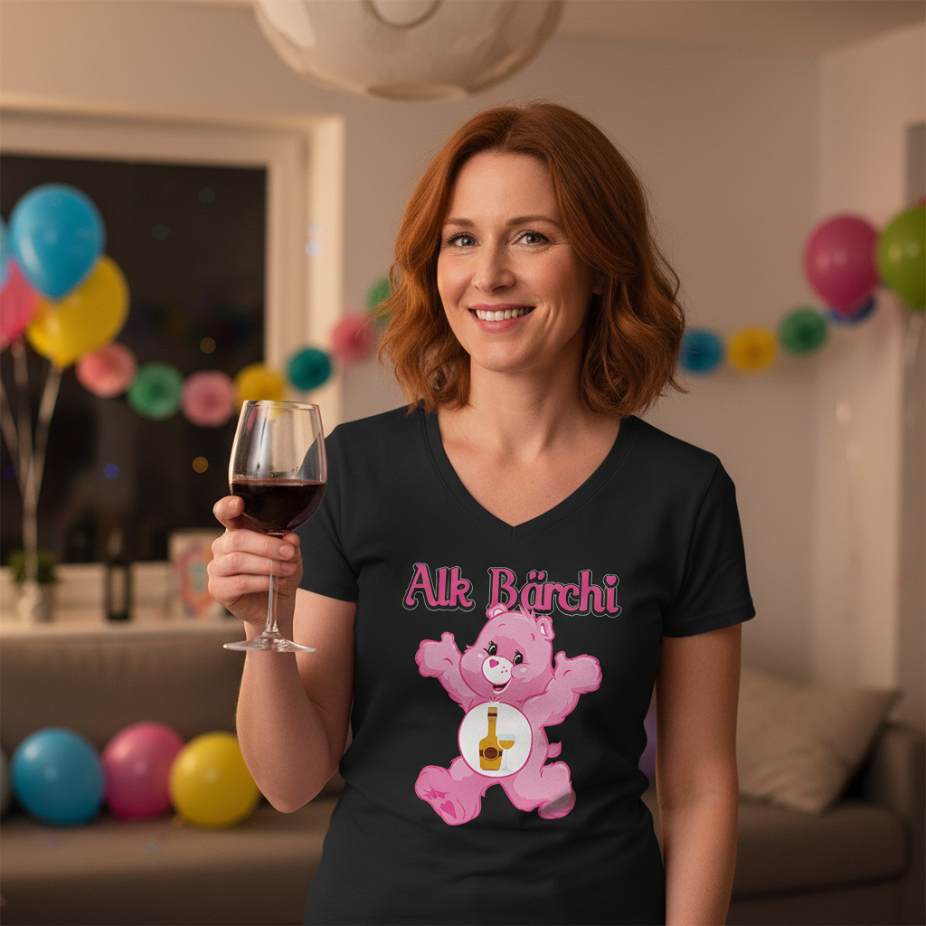 Alk Bärchi - Glücksbärchi - V-Neck Damenshirt