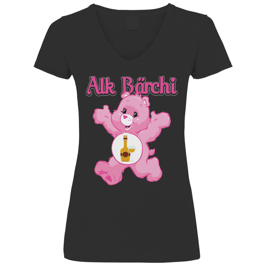 Alk Bärchi - Glücksbärchi - V-Neck Damenshirt Black