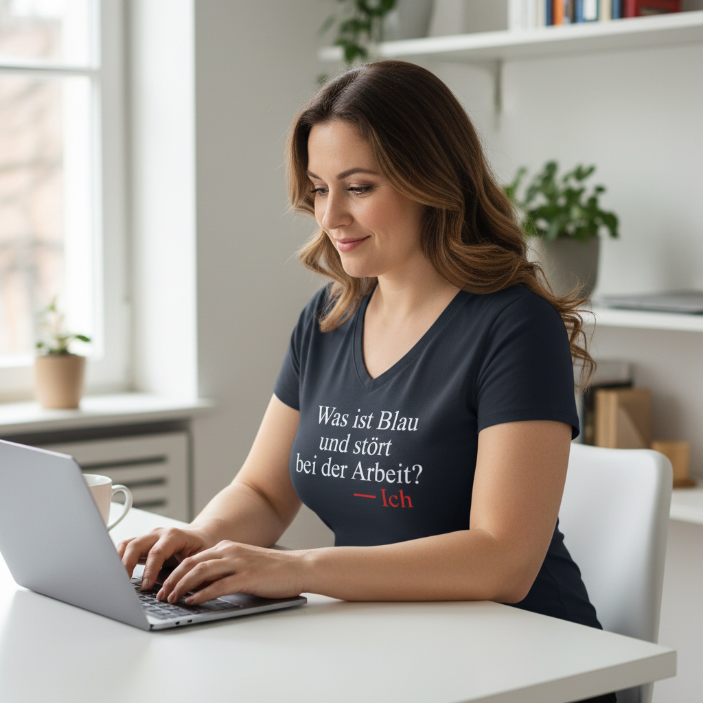 Was ist blau und stört bei der Arbeit - V-Neck Damenshirt
