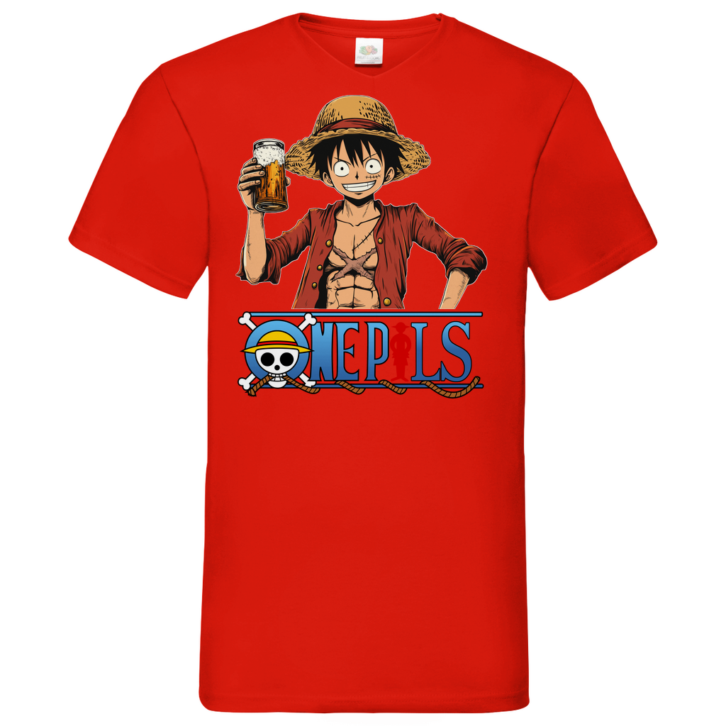 One Pils - One Piece Ruffy - Herren V-Neck Shirt Red