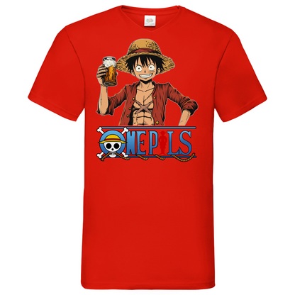 One Pils - One Piece Ruffy - Herren V-Neck Shirt Red