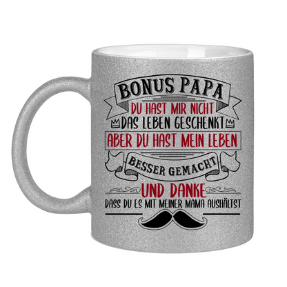 Bonus Papa danke dass du es mit meiner Mama aushältst - Glitzertasse