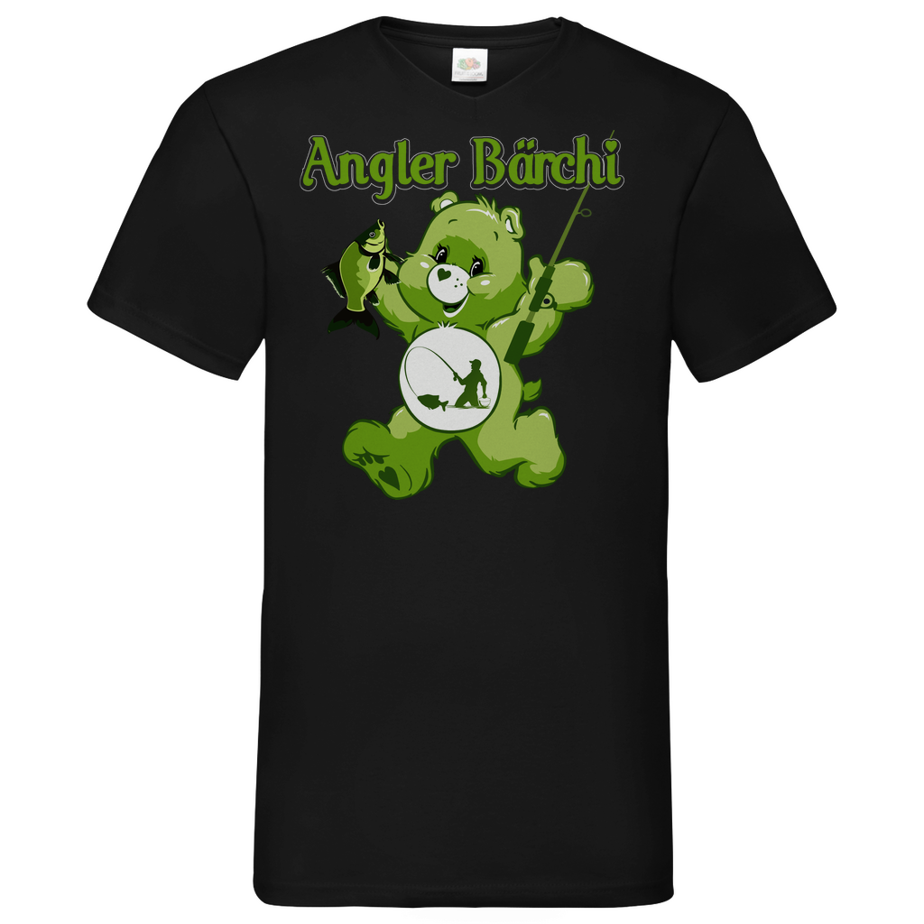 Angler Bärchi - Glücksbärchi - Herren V-Neck Shirt Black