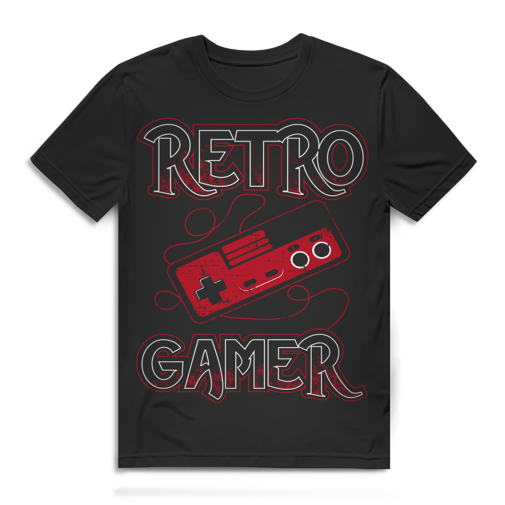 Gaming T-Shirt für Herren – Retro Gamer mit klassischem 80s Controller Print Black