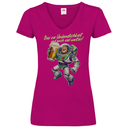 Bier zur Unendlichkeit und noch viel weiter - Buzz Lightyear Toy Story - V-Neck Damenshirt Fuchsia