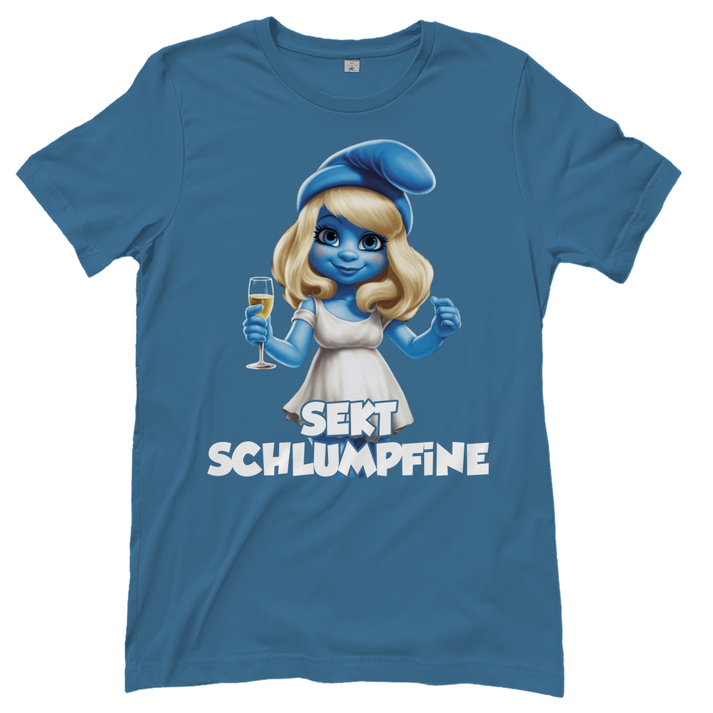 Sekt Schlumpfine Grafik - Damenshirt Stone Blue