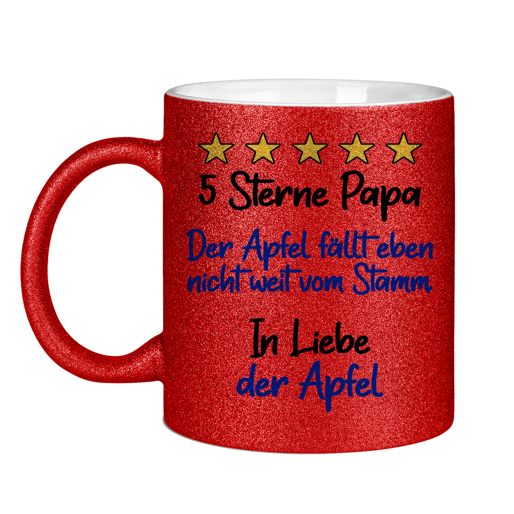 5 Sterne Papa in liebe der Apfel - Glitzertasse Red Glitter One size