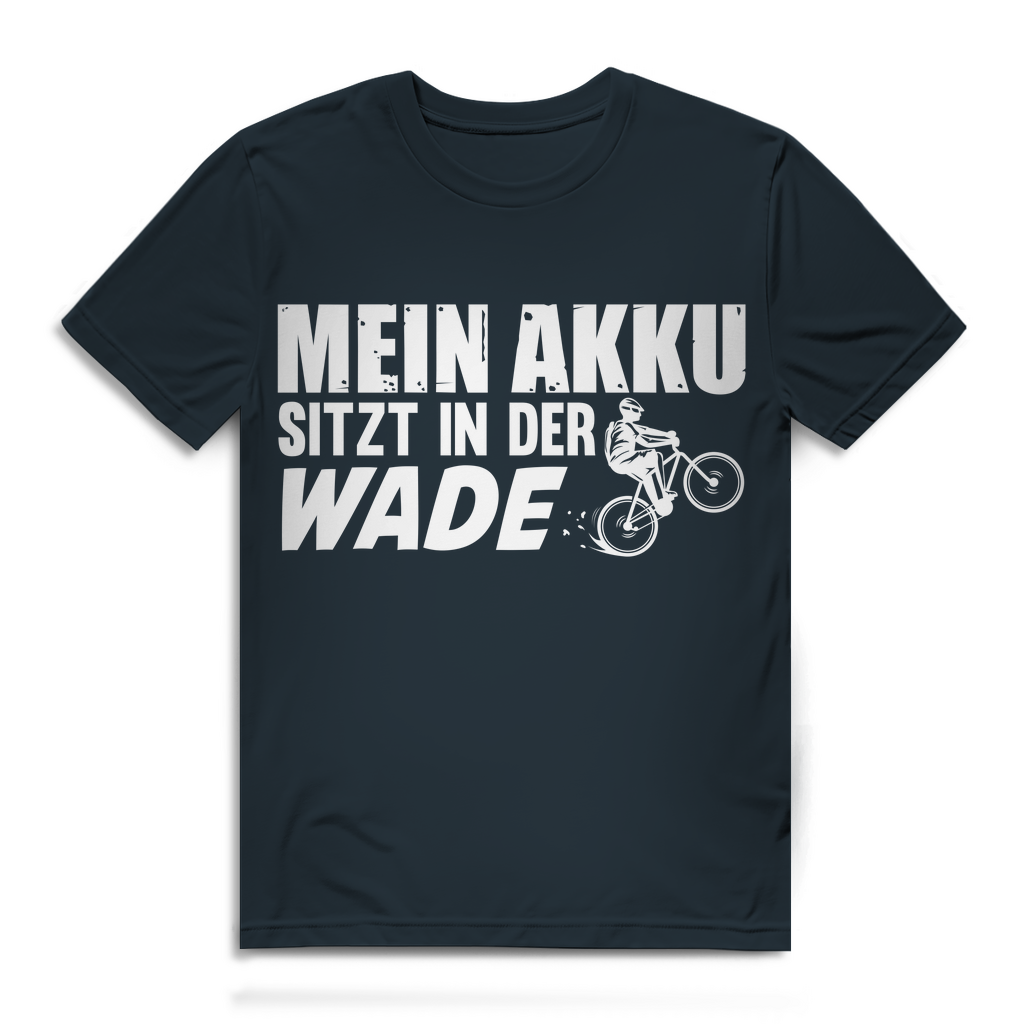 Lustiges Herren Bio T-Shirt Mein Akku sitzt in der Wade Radfahrer Spruch Fun