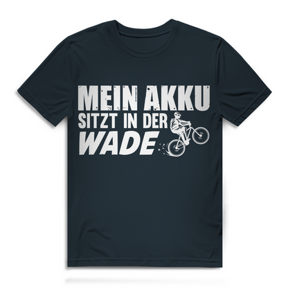 Lustiges Herren Bio T-Shirt Mein Akku sitzt in der Wade Radfahrer Spruch Fun