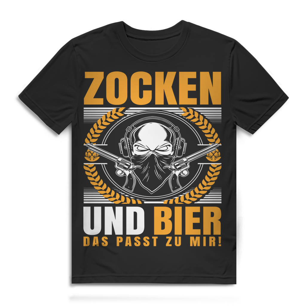 Herren T-Shirt Zocken und Bier das passt zu mir Gamer Shirt Black