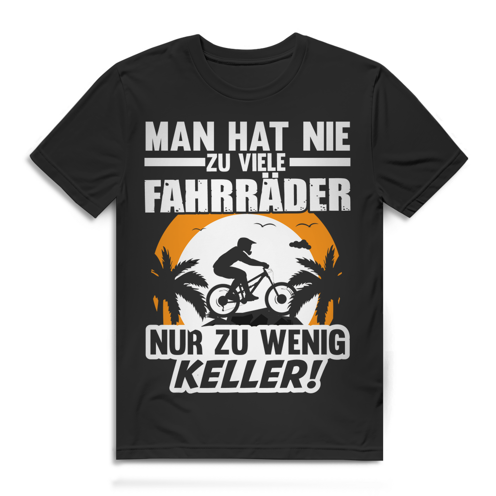 Lustiges Herren Bio T-Shirt Man hat nie zu viele Fahrräder nur zu wenig Keller