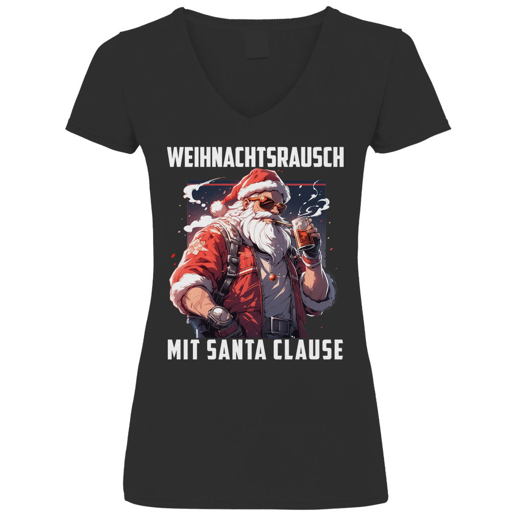 Weihnachtsrausch mit Santa Clause - V-Neck Damenshirt Black