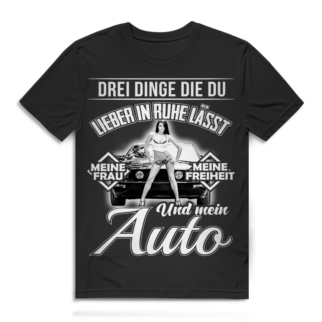 Auto Sprüche T-Shirt Männer – Meine Frau, Freiheit &amp; Auto in Ruhe lassen Black