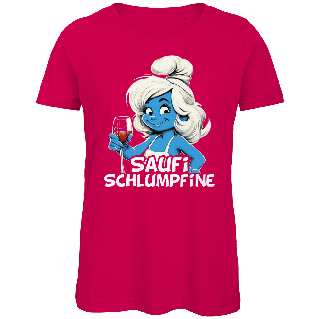 Saufi Schlumpfine Grafik - Damen Premium Bio T-Shirt Fuchsia