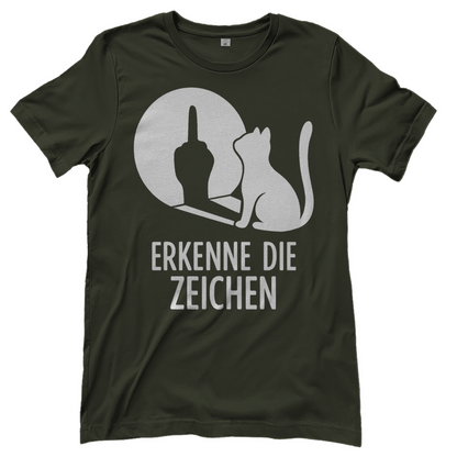 Damen T-Shirt Erkenne Die Zeichen Katze Katzenliebhaber Funshirt Urban Khaki