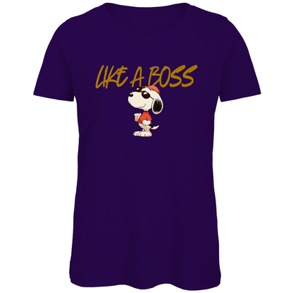 Peanuts Snoopy mit Bier Like a Boss - Damen Premium Bio T-Shirt Urban Purple
