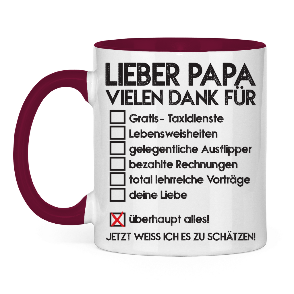 Lieber Papa vielen dank für überhaupt alles! - Tasse zweifarbig