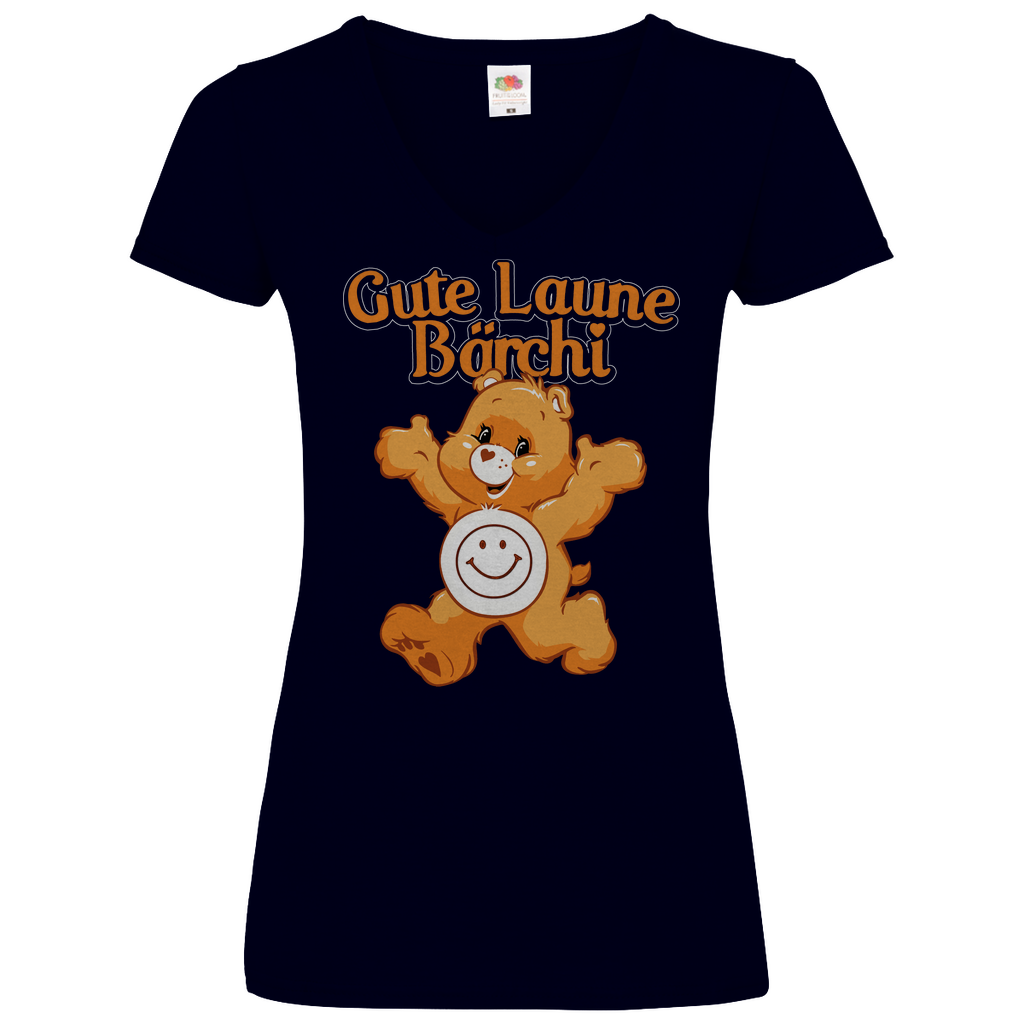 Gute Laune Bärchi - Glücksbärchi - V-Neck Damenshirt Deep Navy