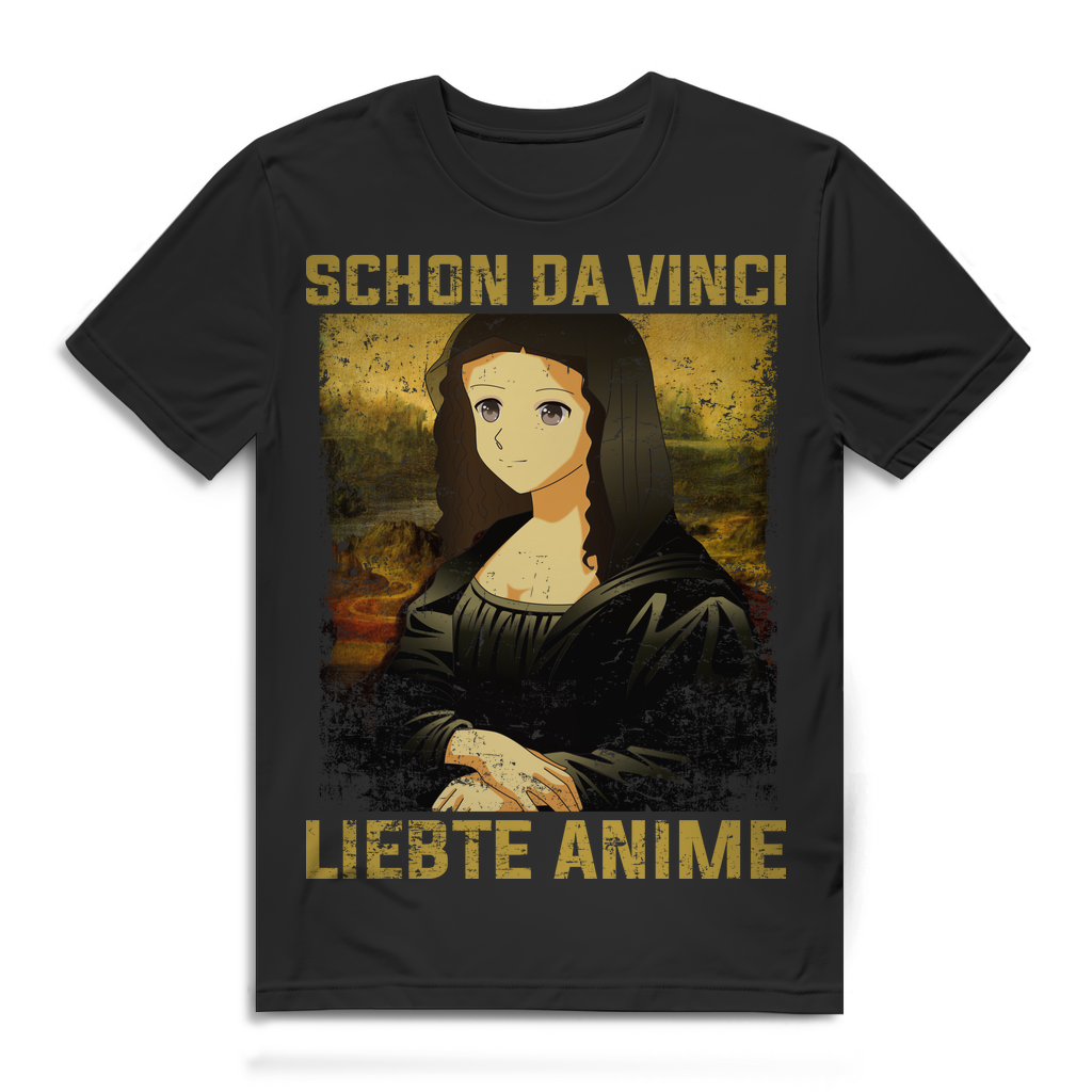 Herren T-Shirt Schon da Vinci liebte Anime Mona Lisa Bio Baumwolle Black