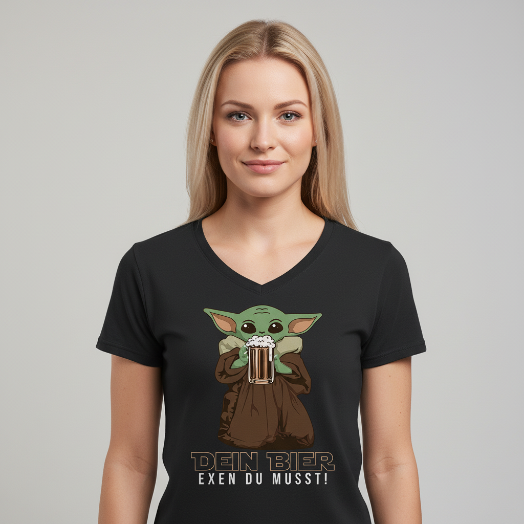 Dein Bier exen du musst Baby Yoda - V-Neck Damenshirt