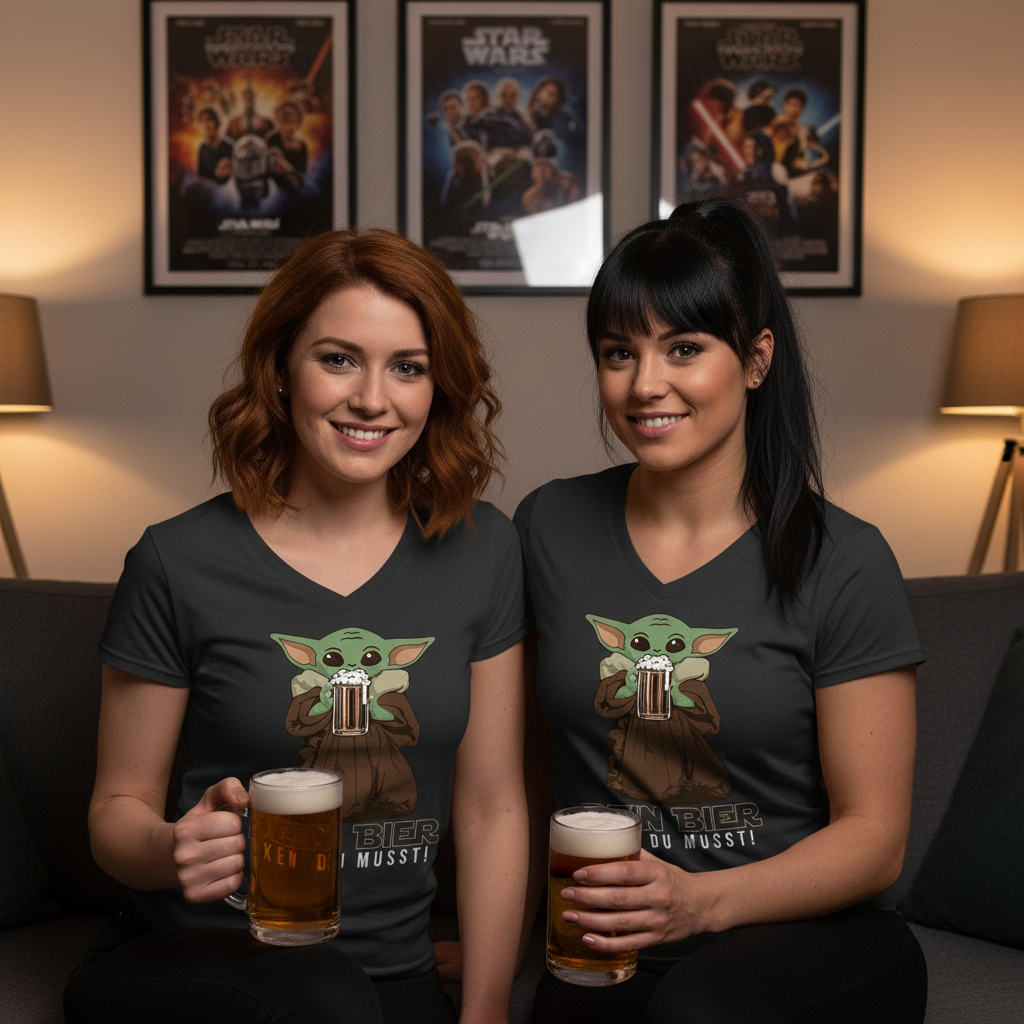 Dein Bier exen du musst Baby Yoda - V-Neck Damenshirt