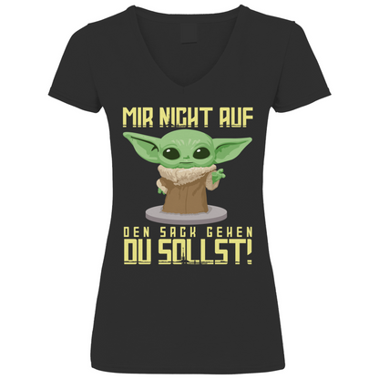 Mir nicht auf den Sack gehen du sollst Baby Yoda Grogu - V-Neck Damenshirt Black