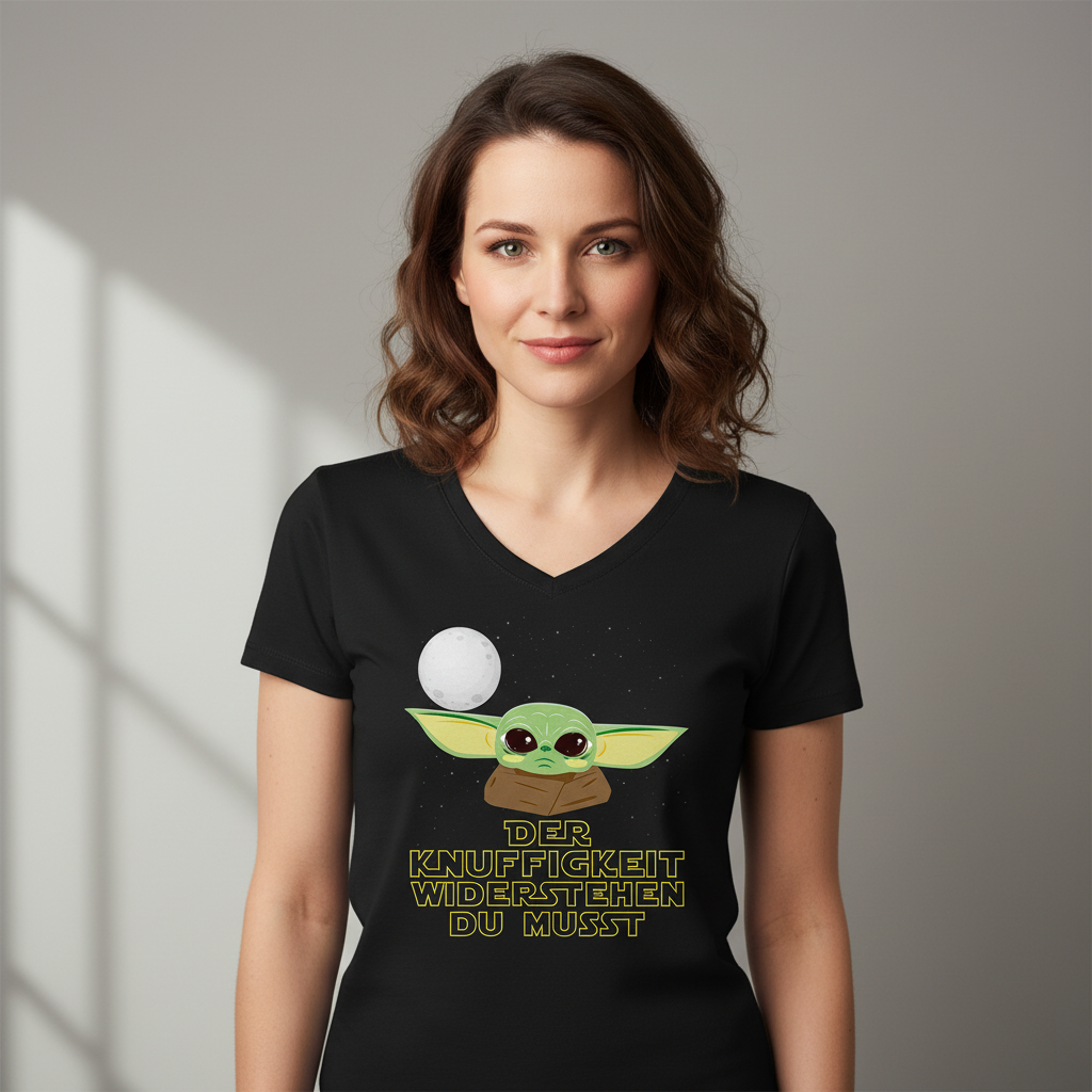 Knuffigkeit widerstehen - Baby Yoda Grogu - V-Neck Damenshirt
