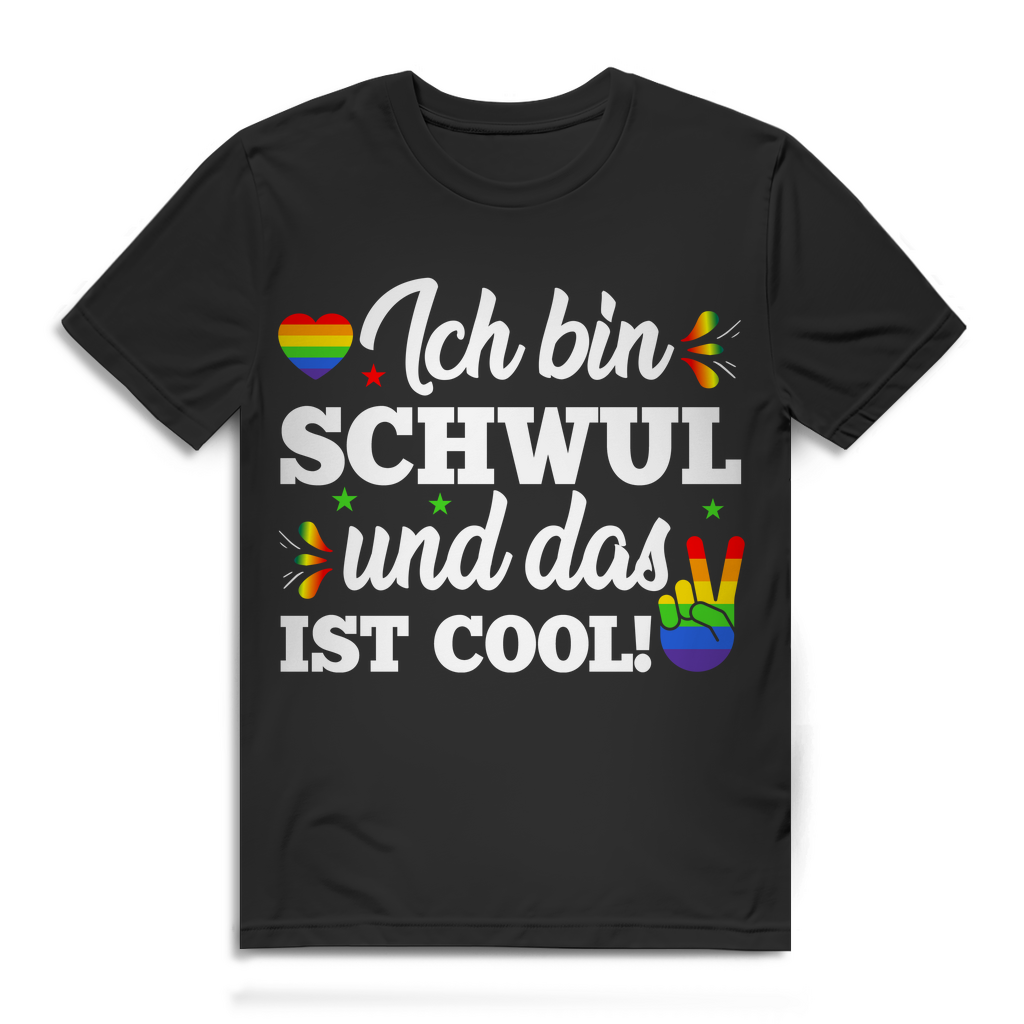 Herren T-Shirt Ich bin schwul und das ist cool Bio Baumwolle Pride Black
